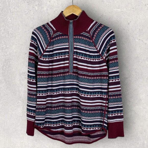 Eddie Bauer Engage Fair‎ Isle Burgundy Purple Quarter Zip Pullover Sweater Large - Picture 8 of 15